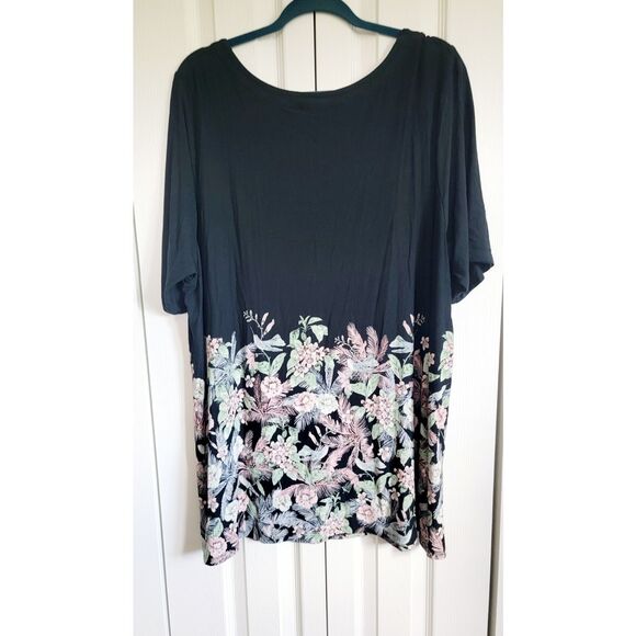 J. Jill 2X Wearever Collection Black Floral Top Tunic  Square Neck‎ Stretch - Picture 2 of 7